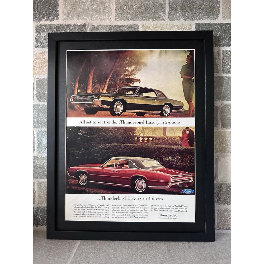 Framed 1967 Ford Thunderbird 2-door Coupe 4-door Classic Car Photo Ad